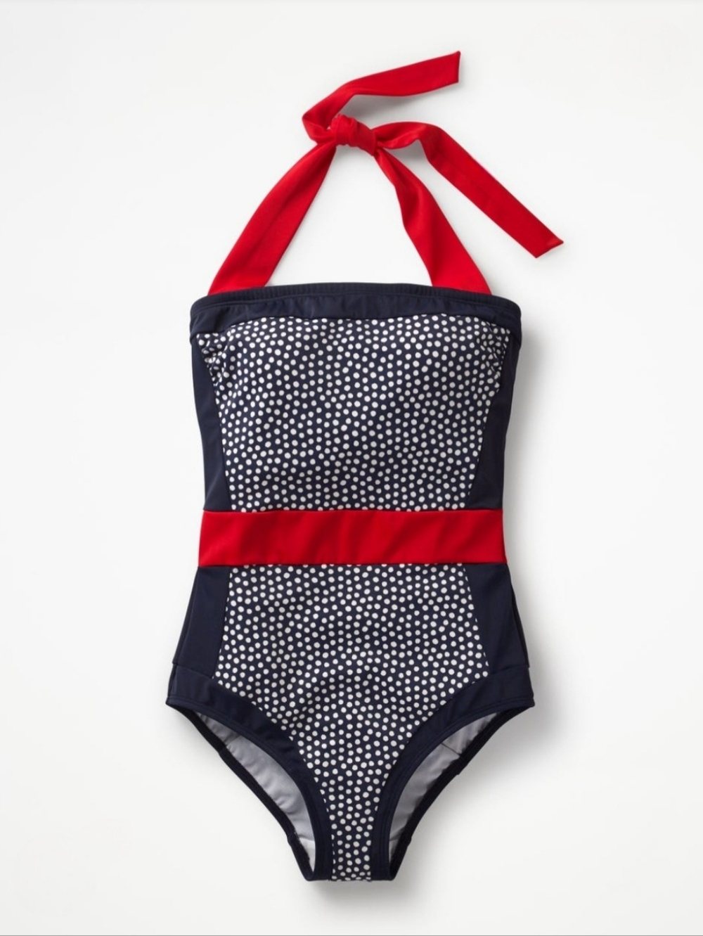 Boden Santorini Swimsuit Black Red Dot Size 10 Tummy Control Padded Halter Neck